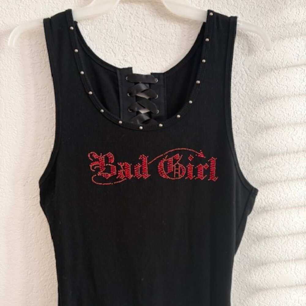 BAD GIRL BLACK RIBBED TANK TOP, SIZE L